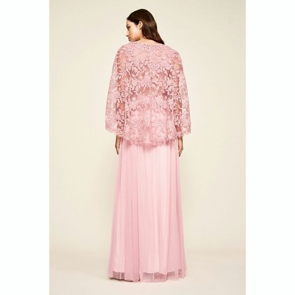 New! TADASHI SHOJI Women's Embroidered Lace Cape Gown Dress Rose Quartz Pink 4 - Picture 2 of 7